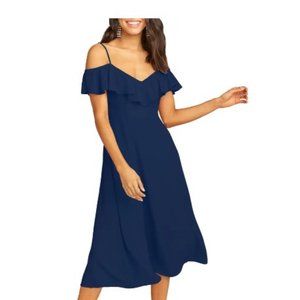 SHOW ME YOUR MUMU Blue Camilla Ruffle Neck Midi Dress